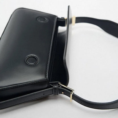 Women's Leather Baguette Shoulder Bag with Knotted Strap Detail