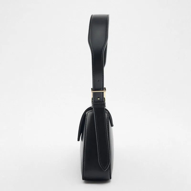 Women's Leather Baguette Shoulder Bag with Knotted Strap Detail
