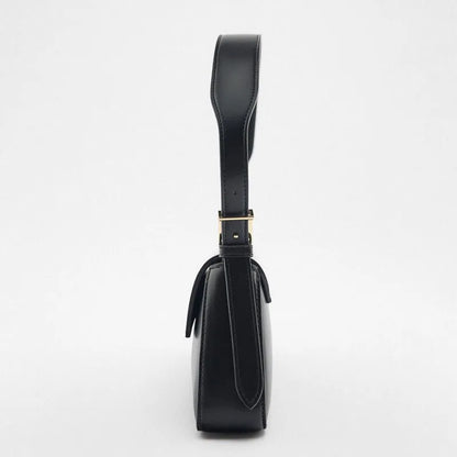 Women's Leather Baguette Shoulder Bag with Knotted Strap Detail