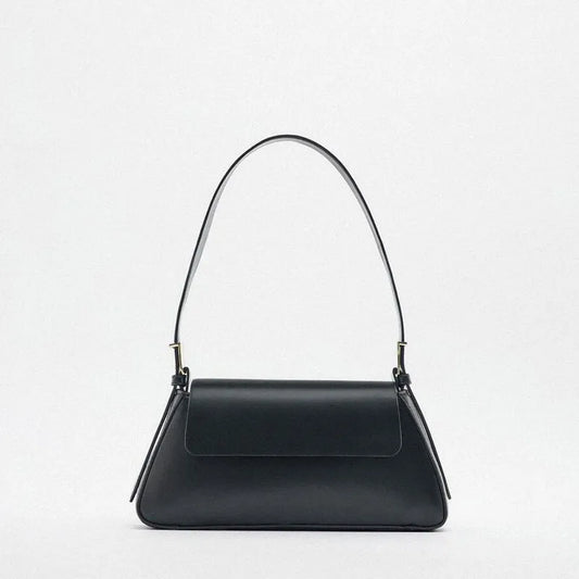 Women's Leather Baguette Shoulder Bag with Knotted Strap Detail