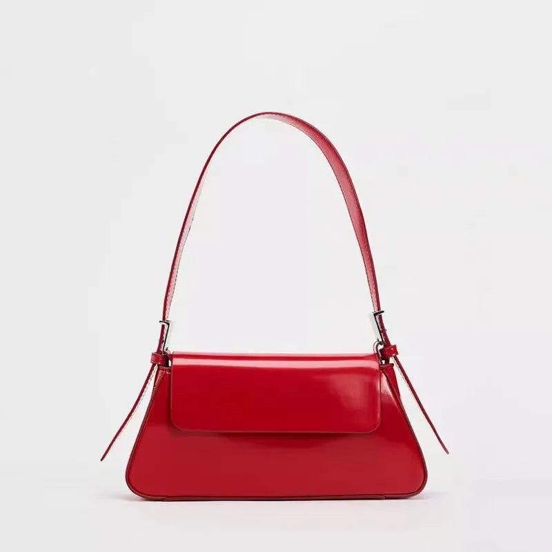 Women's Leather Baguette Shoulder Bag with Knotted Strap Detail
