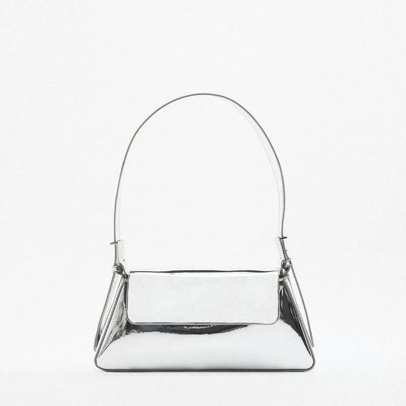 Women's Leather Baguette Shoulder Bag with Knotted Strap Detail