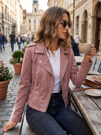 Women's Leather Look Biker Jacket