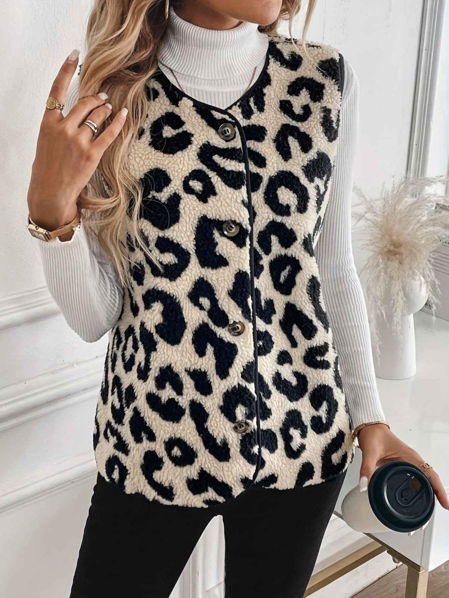 Women's Leopard Print Teddy Fleece Vest