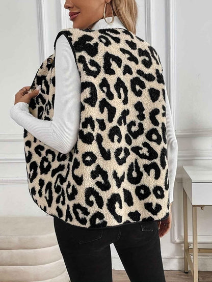 Women's Leopard Print Teddy Fleece Vest