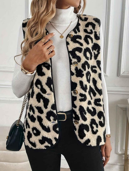 Women's Leopard Print Teddy Fleece Vest