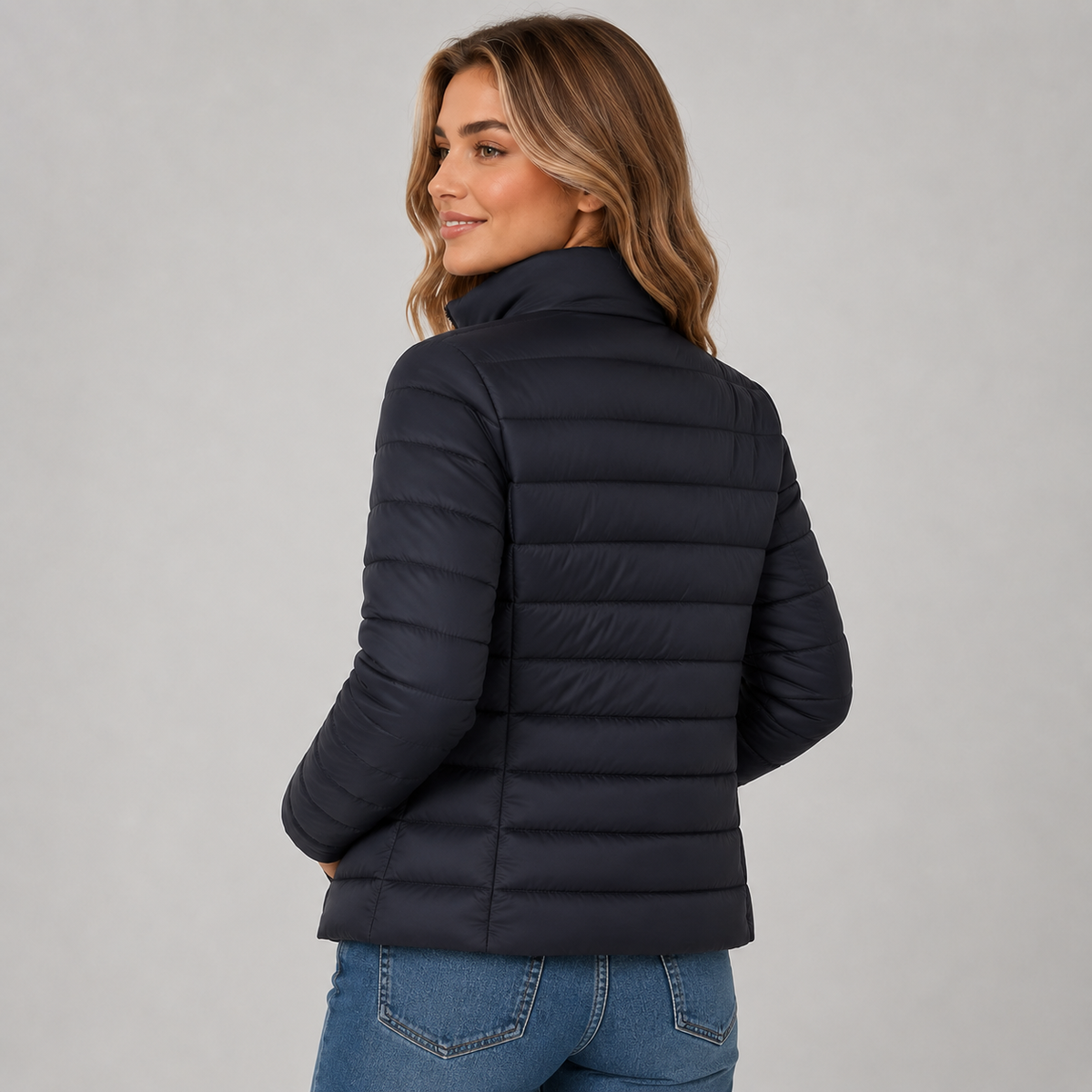 Women's Lightweight Puffer Jacket with Stand Collar
