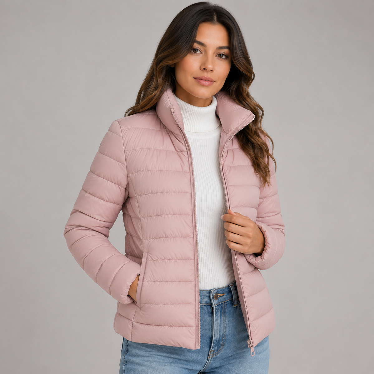Women's Lightweight Puffer Jacket with Stand Collar