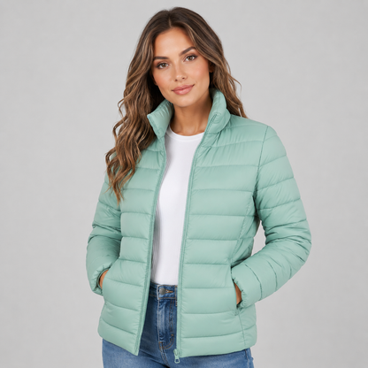 Women's Lightweight Puffer Jacket with Stand Collar