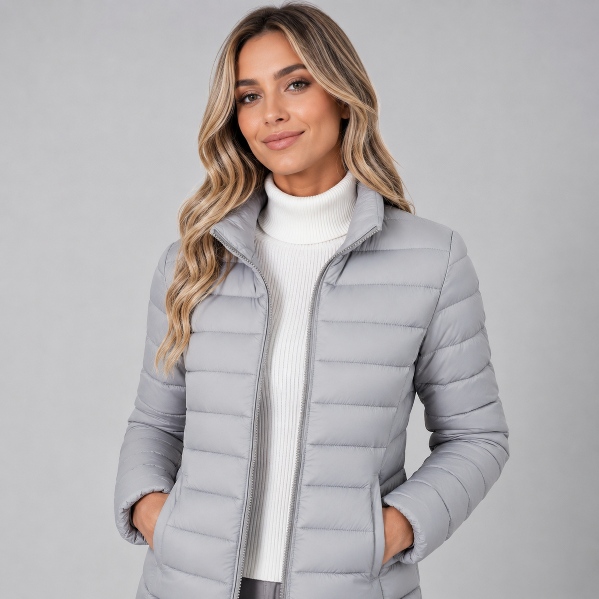 Women's Lightweight Puffer Jacket with Stand Collar