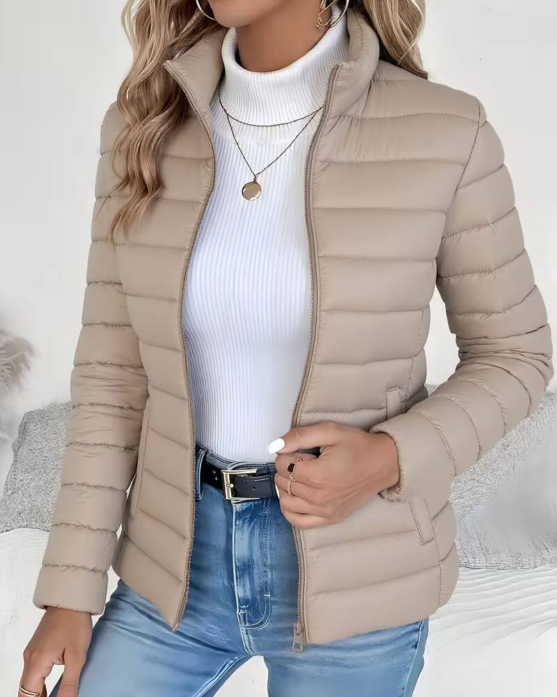 Women's Lightweight Puffer Jacket With Stand Collar