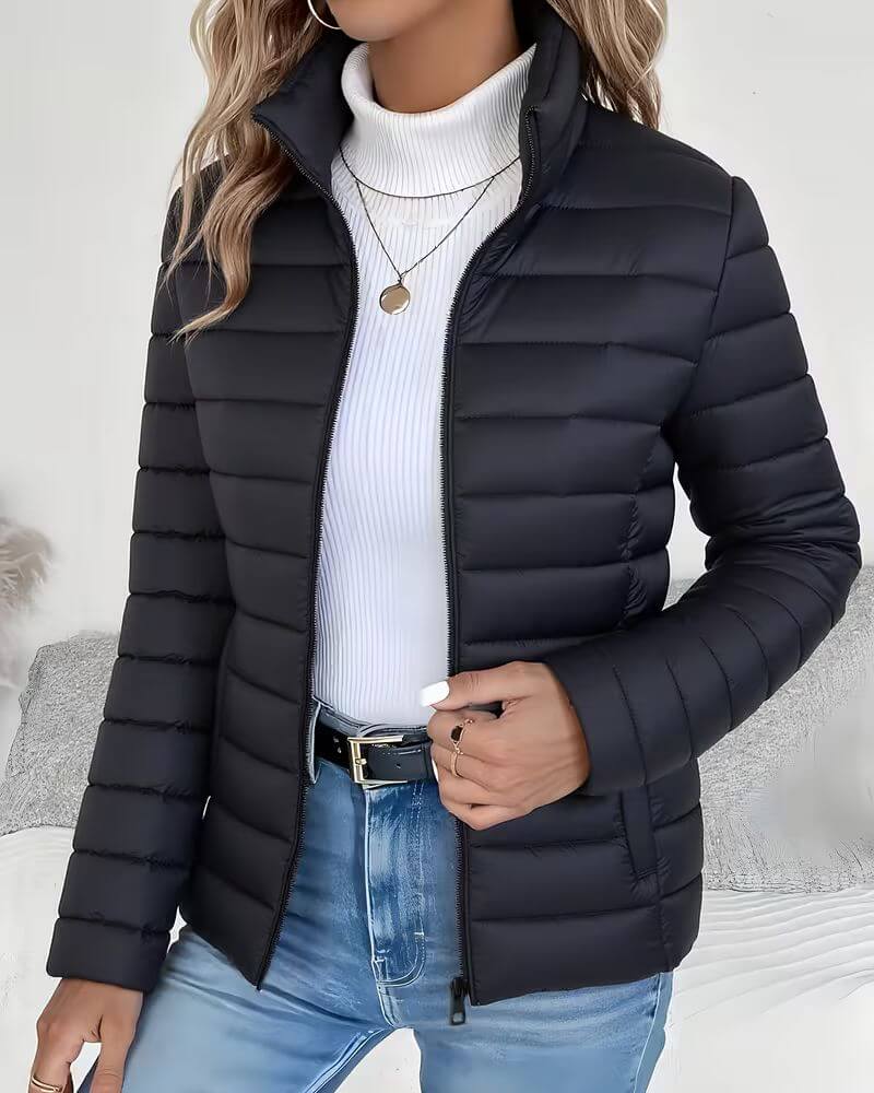 Women's Lightweight Puffer Jacket With Stand Collar