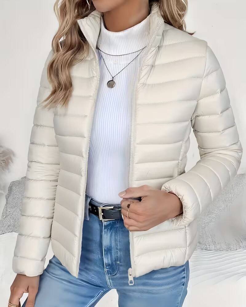Women's Lightweight Puffer Jacket With Stand Collar