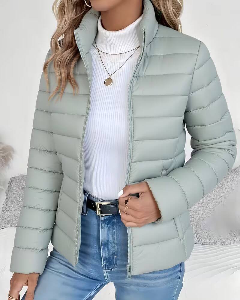 Women's Lightweight Puffer Jacket With Stand Collar