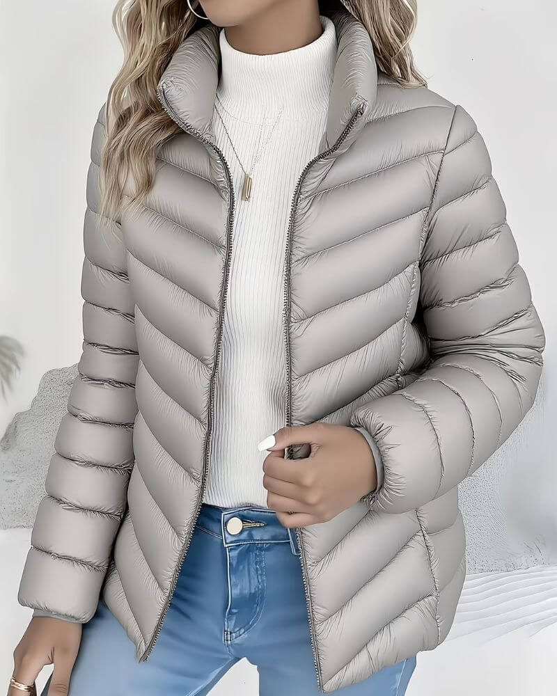 Women's Lightweight Puffer Jacket With Stand Collar