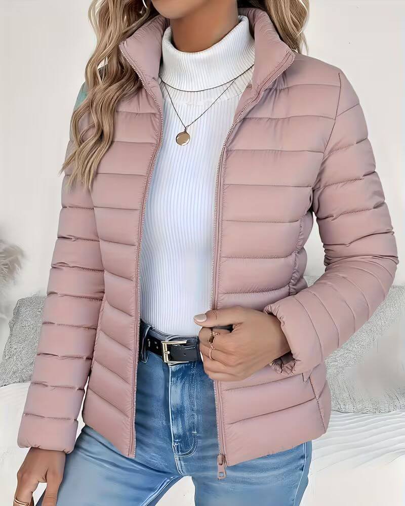 Women's Lightweight Puffer Jacket With Stand Collar