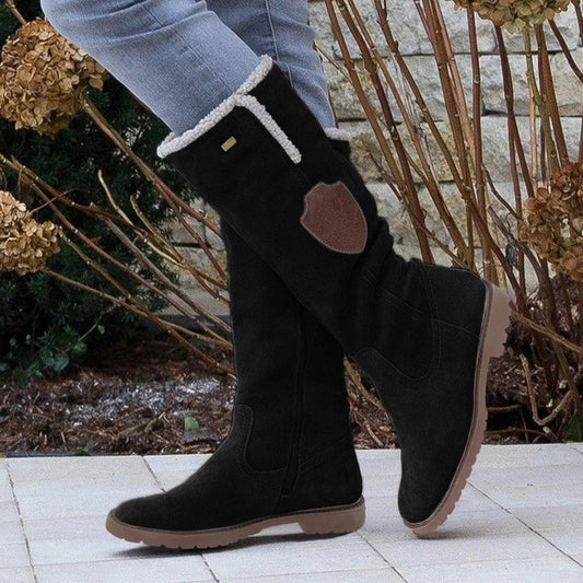 Women's Lined Winter Boots with Decorative Patch Accent