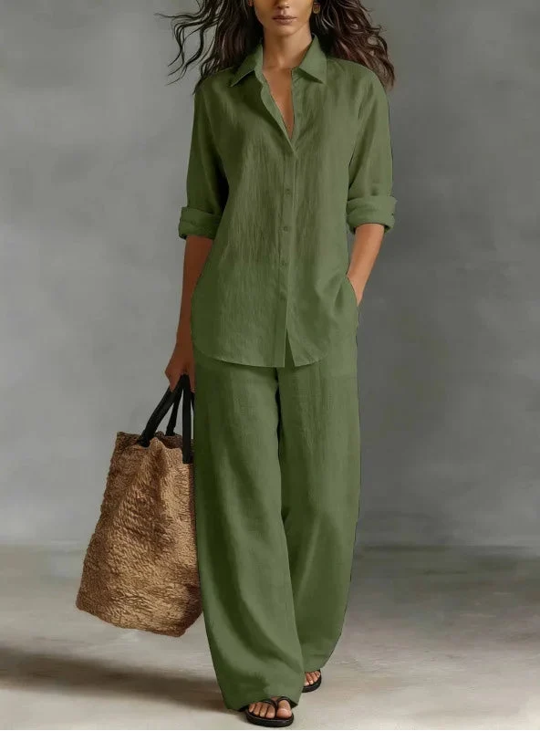Women's Linen Shirt And Wide Leg Trouser Set