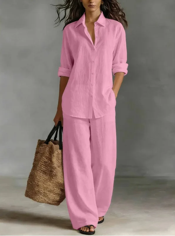 Women's Linen Shirt And Wide Leg Trouser Set