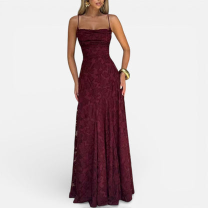 Women's Long Lace Evening Dress with Spaghetti Straps