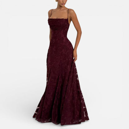 Women's Long Lace Evening Dress with Spaghetti Straps