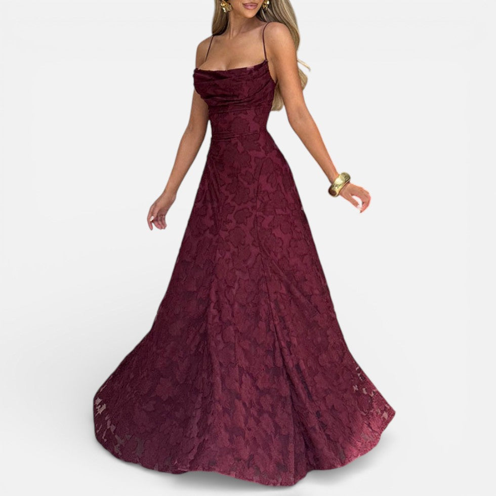 Women's Long Lace Evening Dress with Spaghetti Straps