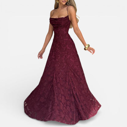 Women's Long Lace Evening Dress with Spaghetti Straps
