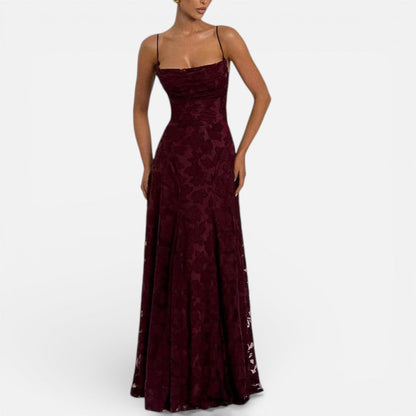 Women's Long Lace Evening Dress with Spaghetti Straps