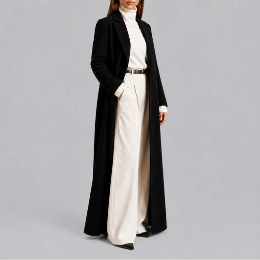 Women's longline double breasted overcoat tailored silhouette