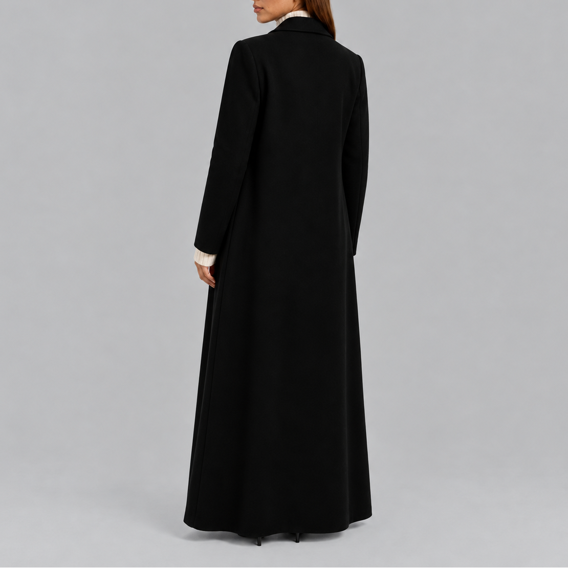 Women's longline double breasted overcoat button detail