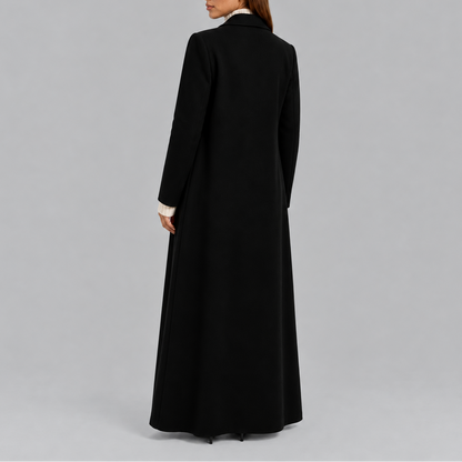 Women's longline double breasted overcoat button detail