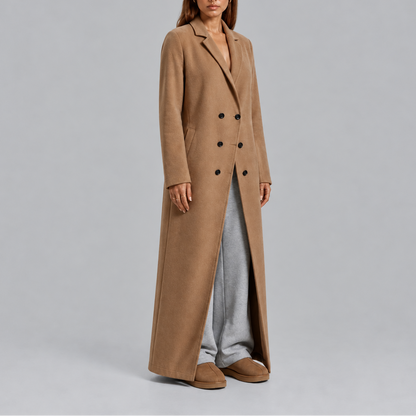 Women's longline double breasted overcoat styled outfit