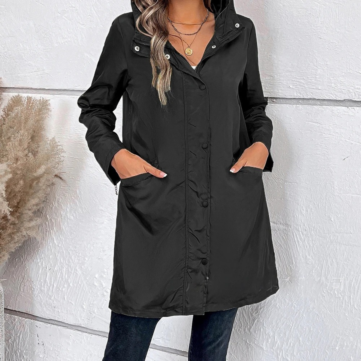 Women's Longline Hooded Utility Parka with Button Front