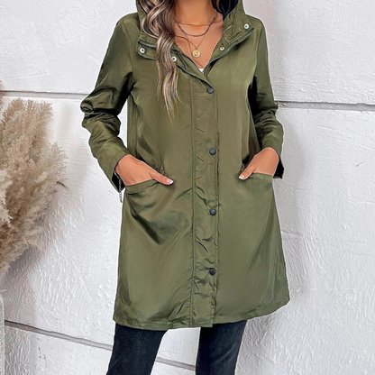 Women's Longline Hooded Utility Parka with Button Front