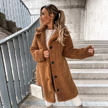 Women's Longline Teddy Bear Coat with Notched Collar