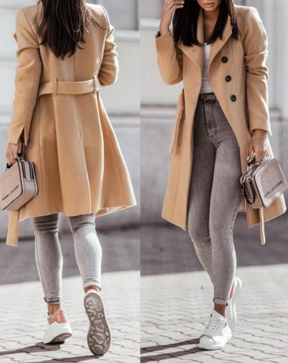 Women's Longline Winter Coat with Button Placket & Belt