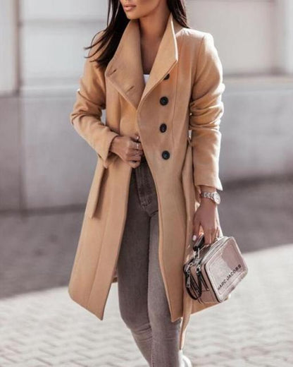 Women's Longline Winter Coat with Button Placket & Belt