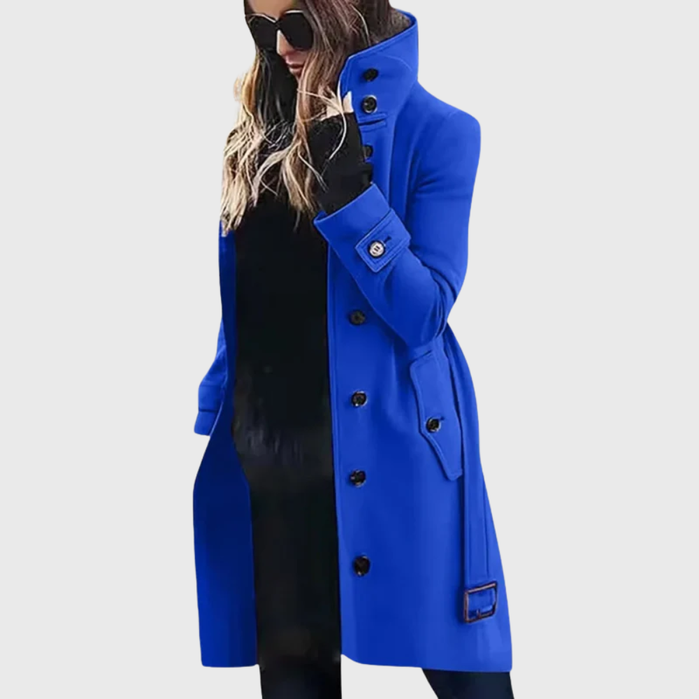 Women's Longline Winter Coat with Stand Collar and Cuff Straps