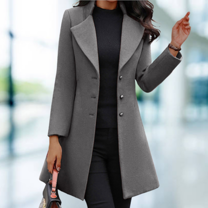Women's Longline Wool Coat with Button Front & Belt