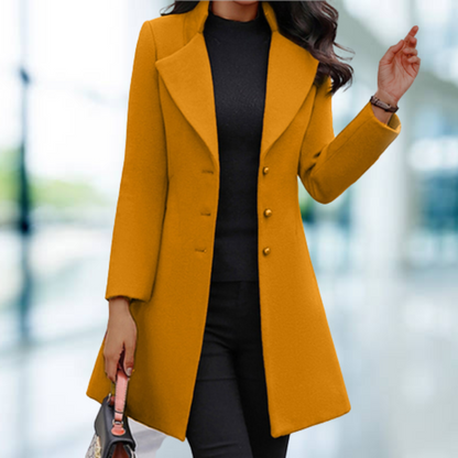Women's Longline Wool Coat with Button Front & Belt