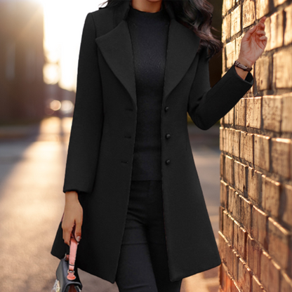 Women's Longline Wool Coat with Button Front & Belt