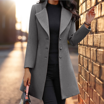 Women's Longline Wool Coat with Button Front & Belt