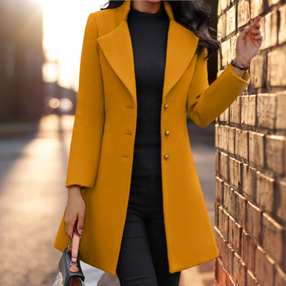 Women's Longline Wool Coat with Button Front & Belt