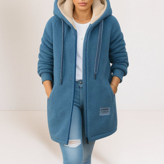 Women's Longline Wool Effect Sherpa Jacket with Hood