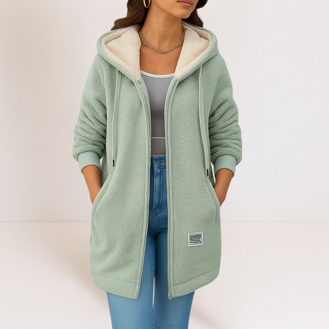 Women's Longline Wool Effect Sherpa Jacket with Hood