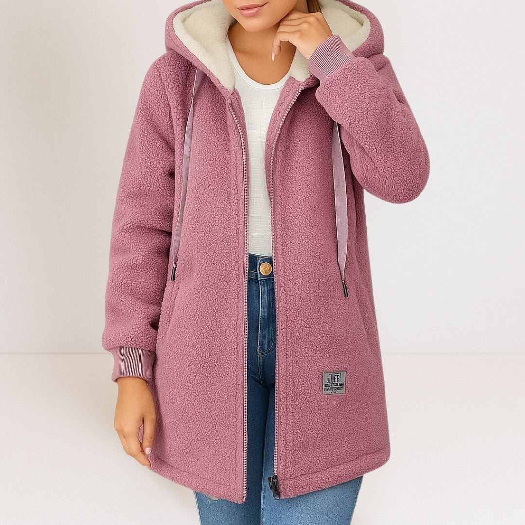 Women's Longline Wool Effect Sherpa Jacket with Hood