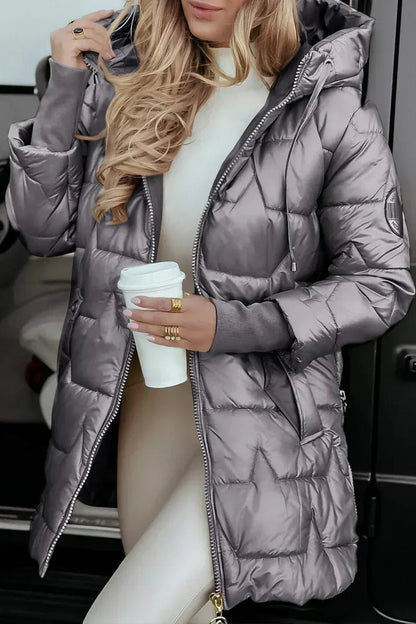 Women's Metallic Hooded Puffer Jacket