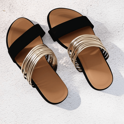 Women's Multi Strand Gold Strap Flat Sandals