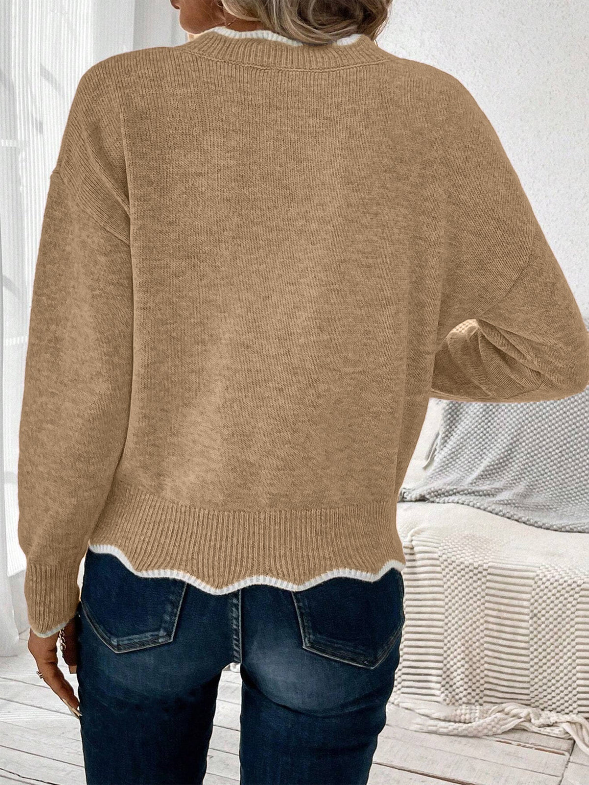 Women's Notch V-Neck Long Sleeve Knit Jumper