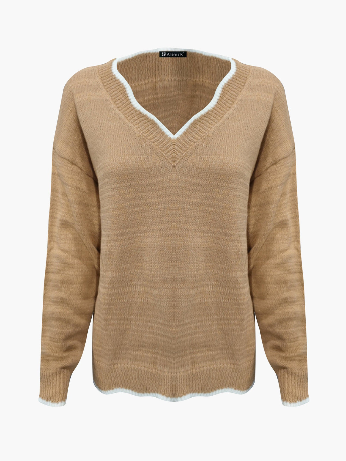Women's Notch V-Neck Long Sleeve Knit Jumper